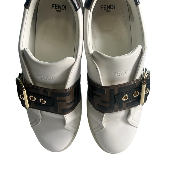 Fendi Roma White & Brown Buckle Sneakers - Picture 6 of 17